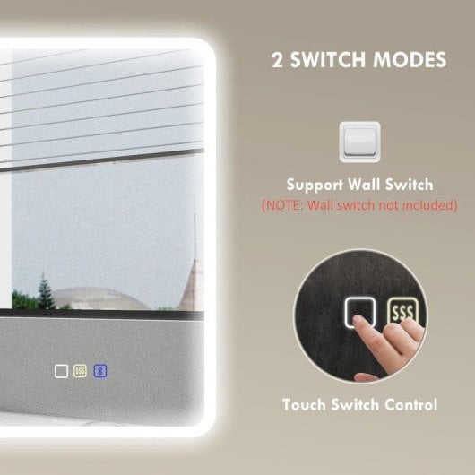 Espelho de Banho Homcom 90x70 cm LED Bluetooth 3 Cores de Luz