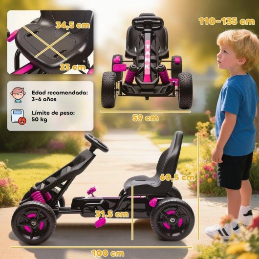 Kart a Pedais Aiyaplay Rosa Para Crianças 3+ Anos Com Embrague Automático