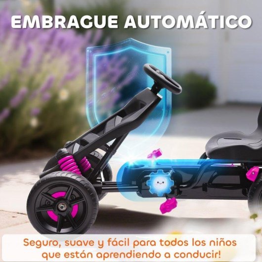 Kart a Pedais Aiyaplay Rosa Para Crianças 3+ Anos Com Embrague Automático