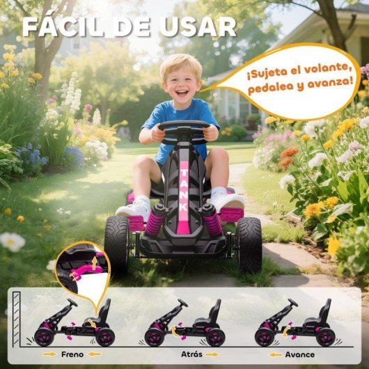 Kart a Pedais Aiyaplay Rosa Para Crianças 3+ Anos Com Embrague Automático