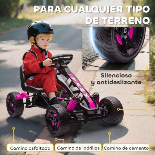 Kart a Pedais Aiyaplay Rosa Para Crianças 3+ Anos Com Embrague Automático
