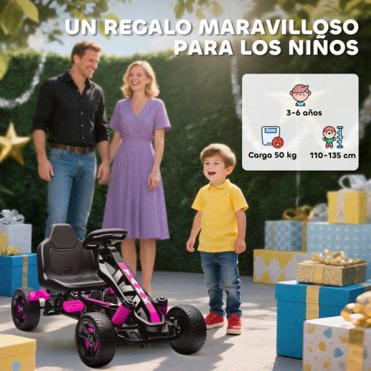 Kart a Pedais Aiyaplay Rosa Para Crianças 3+ Anos Com Embrague Automático