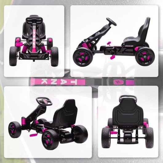 Kart a Pedais Aiyaplay Rosa Para Crianças 3+ Anos Com Embrague Automático