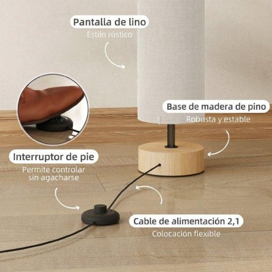 Lâmpada de pé Homcom E27 40W Abajur linho Ø15x120 cm Beige