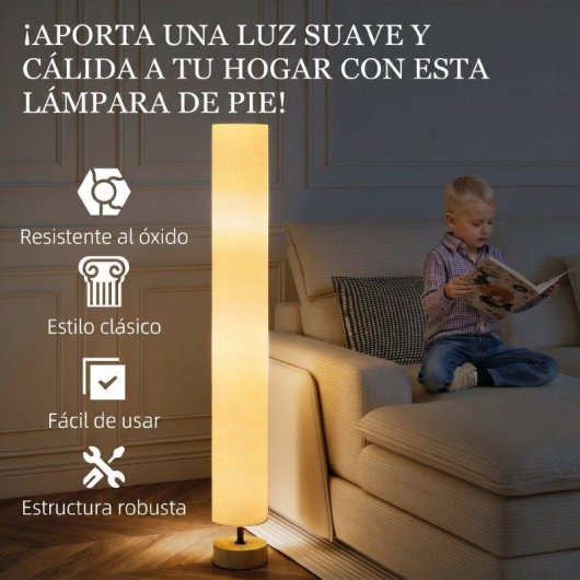 Lâmpada de pé Homcom E27 40W Abajur linho Ø15x120 cm Beige