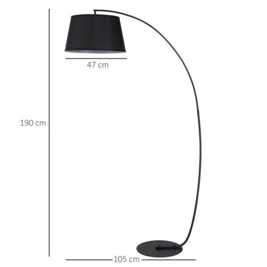 Lámpara de Pie Arco Homcom con Pantalla de Tela Negra para Salón