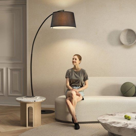 Lámpara de Pie Arco Homcom con Pantalla de Tela Negra para Salón