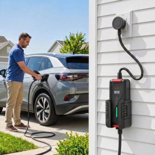 Cabo de Carga Automóveis Elétricos Homcom Tipo 2, 3,7 kW, 5 m, 6-16A, Temporizador Preto