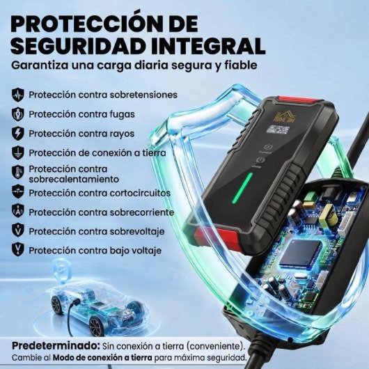 Cabo de Carga Automóveis Elétricos Homcom Tipo 2, 3,7 kW, 5 m, 6-16A, Temporizador Preto