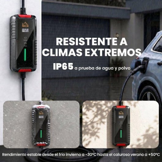 Cabo de Carga Automóveis Elétricos Homcom Tipo 2, 3,7 kW, 5 m, 6-16A, Temporizador Preto
