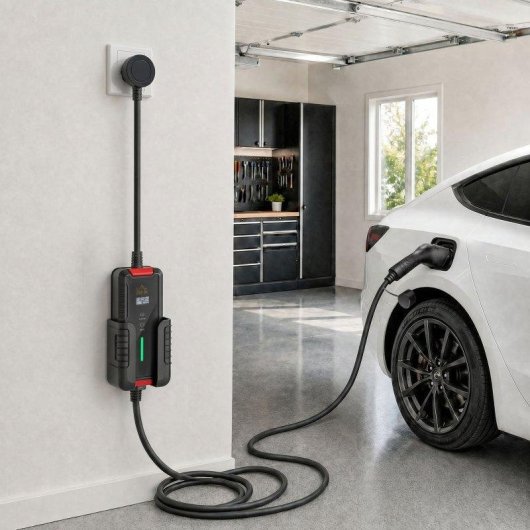 Cabo de Carga Automóveis Elétricos Homcom Tipo 2, 3,7 kW, 5 m, 6-16A, Temporizador Preto