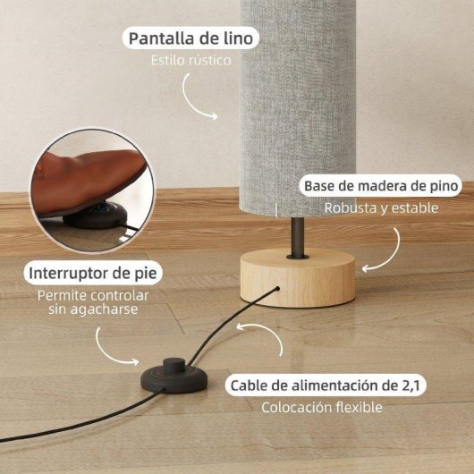 Luminaria de piso Homcom E27 Linho Cinzento 15x120 cm