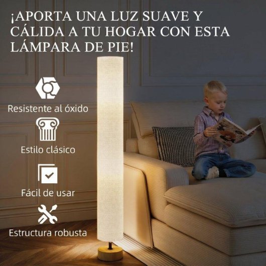 Luminaria de piso Homcom E27 Linho Cinzento 15x120 cm