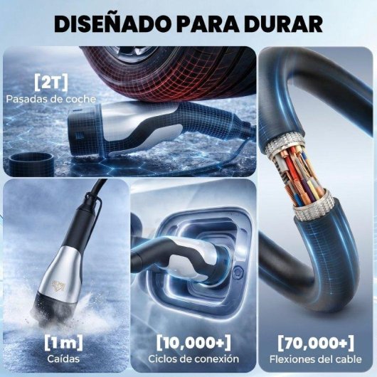 Cable de carga coche eléctrico Homcom trifásico 22 kW Tipo 2 5 m Modo 3 IP65