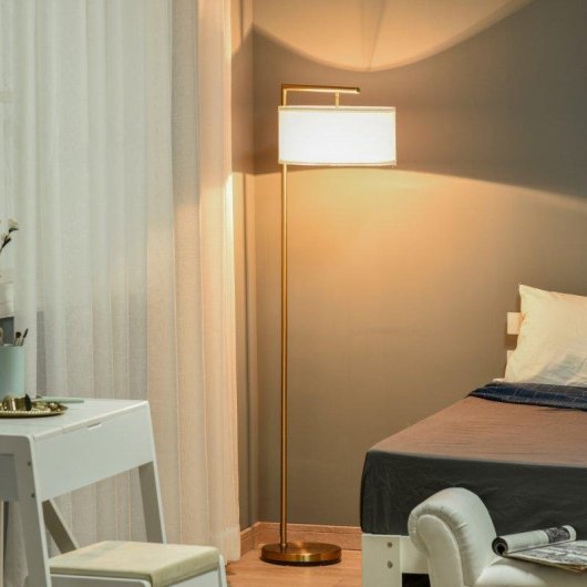 Lâmpada de pé Homcom Pantala de Tela Dourado e Branco Para Sala