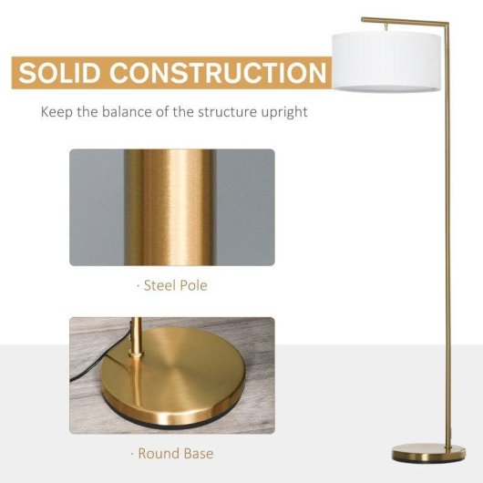 Lâmpada de pé Homcom Pantala de Tela Dourado e Branco Para Sala