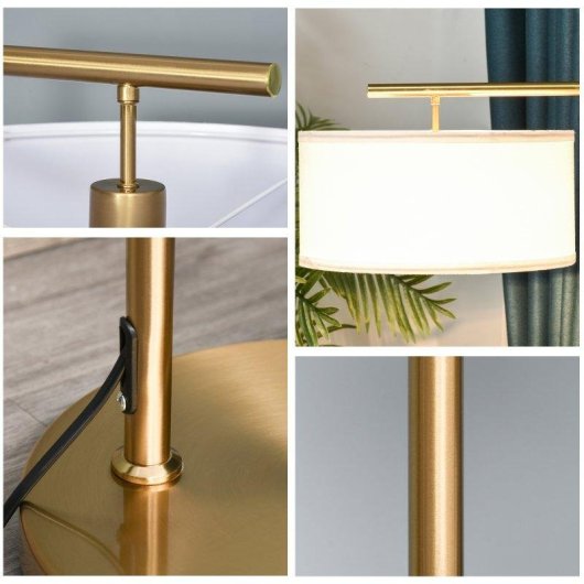 Lâmpada de pé Homcom Pantala de Tela Dourado e Branco Para Sala