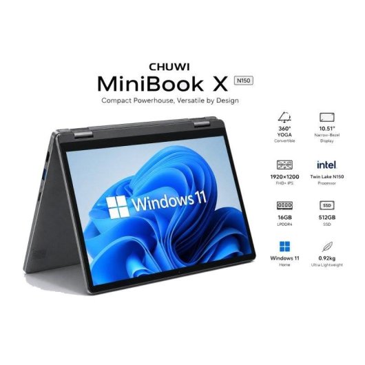 Portátil Chuwi Minibook X 10,51" Intel N150 16GB 512GB SSD Gráfica Intel Windows 11
