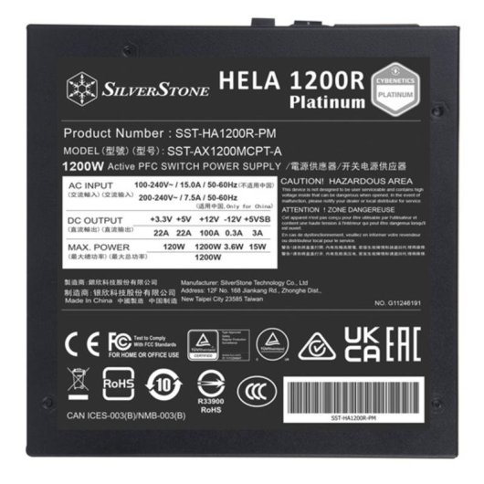Source d'alimentation Silverstone HELA 1200R Platinum 1200W 80 PLUS Platinum modulaire
