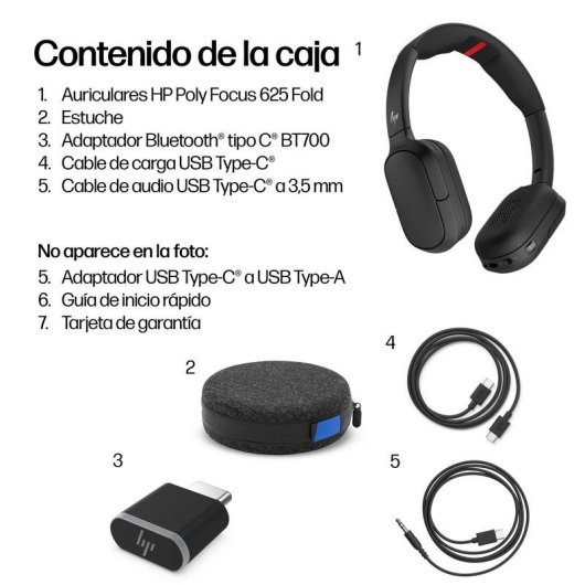 Auriculares HP Poly Focus 625 sans fil Bluetooth avec annulation active du bruit noir