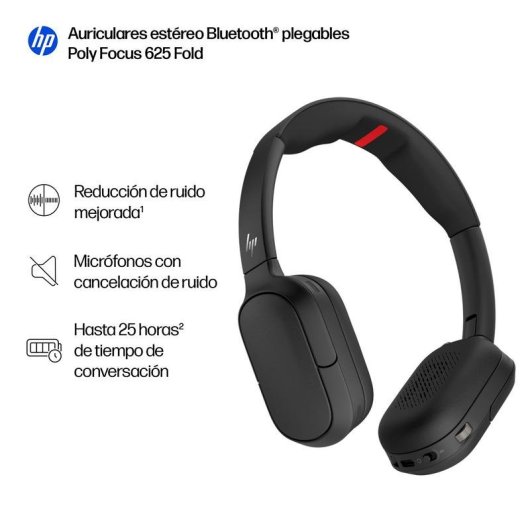 Auriculares HP Poly Focus 625 sans fil Bluetooth avec annulation active du bruit noir