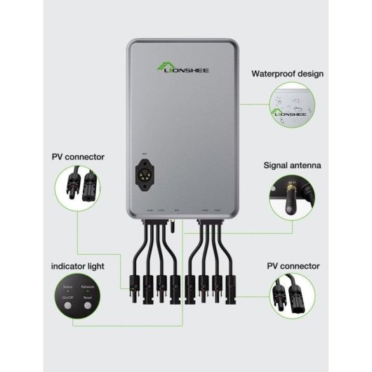Microinversor Lionshee LS-H1600 1600W 2 Entradas PV WiFi IP65 EMS