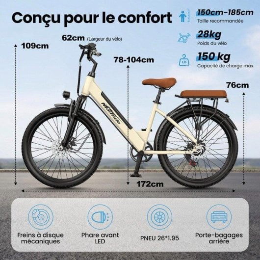 Elektrofahrrad Aairsk City Commuter 250 W, abnehmbarer Akku 36 V 13 Ah