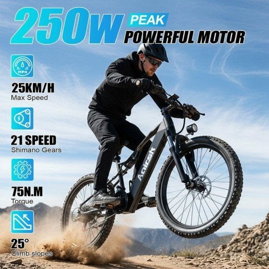 Bicicleta eléctrica todo terreno Aairsk XT90 250W 48V 20Ah 21 velocidades 26"