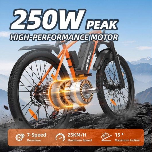 Bicicleta Elétrica Aairsk 250 W 26 Polegadas Bateria Lithium 36 V 10 Ah