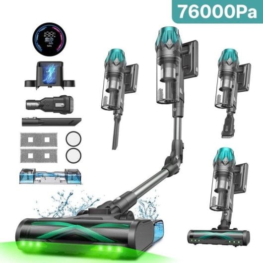 Aspiradora sin Cable Vactidy V15 Max 600W 76.000 Pa 65 min Fregado Mascotas Verde