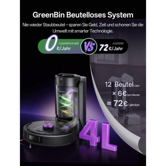 Robot Aspirador Vactidy W15+ con Autovaciado Navegación LiDAR 10.000 Pa