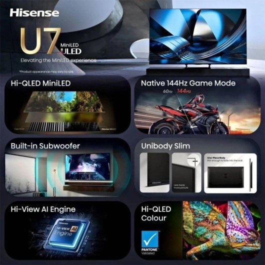 TV Hisense Mini LED 65U7SE 65" 4K UltraHD 144Hz Smart TV VIDAA HDR10 Dolby Vision