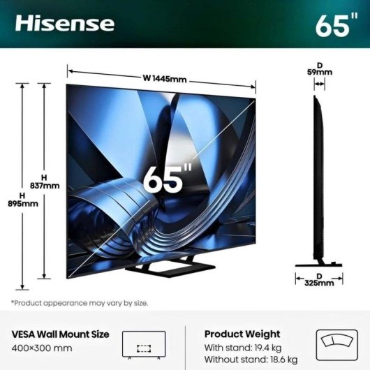 TV Hisense Mini LED 65U7SE 65" 4K UltraHD 144Hz Smart TV VIDAA HDR10 Dolby Vision