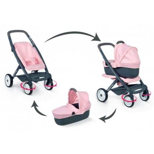 Carrinho de bonecas Smoby 3 em 1 nacela removivel rosa 42 cm
