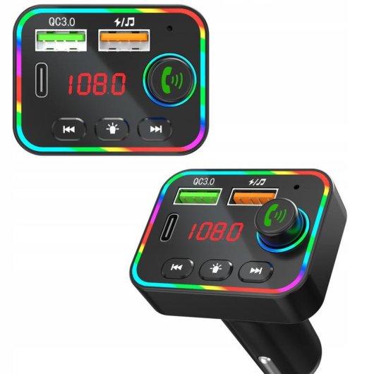 Transmisor FM Tracer SoundCast Bluetooth 5.3 USB-C 25W LED RGB manos libres