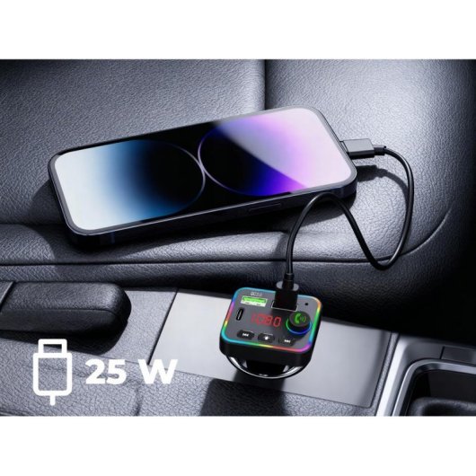 Transmisor FM Tracer SoundCast Bluetooth 5.3 USB-C 25W LED RGB manos libres