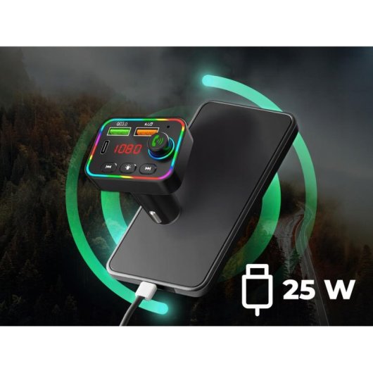 Transmisor FM Tracer SoundCast Bluetooth 5.3 USB-C 25W LED RGB manos libres