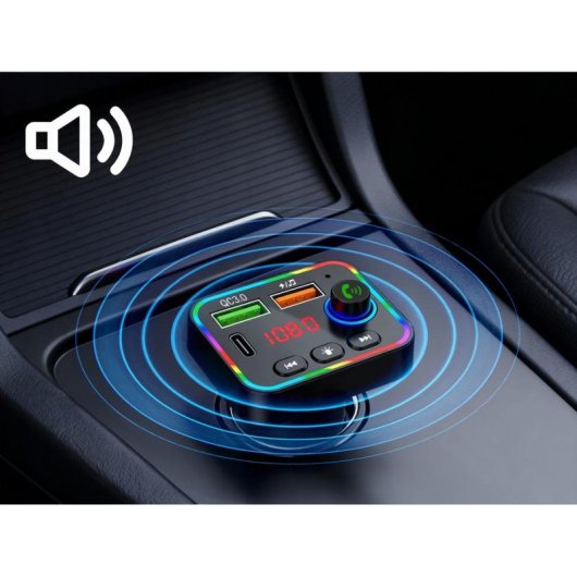 Transmisor FM Tracer SoundCast Bluetooth 5.3 USB-C 25W LED RGB manos libres