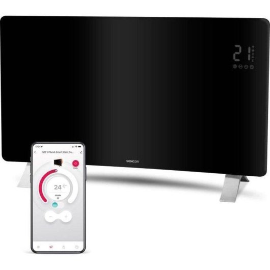 Riscaldatore a Convezione Sencor SCF 4741BK 2400W Wifi Smart Glass