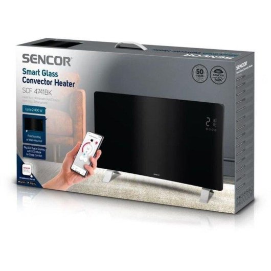 Riscaldatore a Convezione Sencor SCF 4741BK 2400W Wifi Smart Glass
