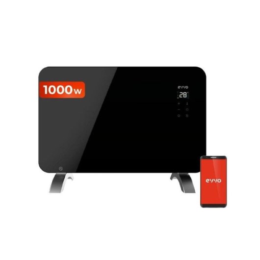 Radiador Elétrico Evvo C Cristal Preto 1000W Wifi Termostato Comando