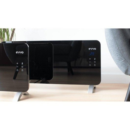 Radiador Elétrico Evvo C Cristal Preto 1000W Wifi Termostato Comando