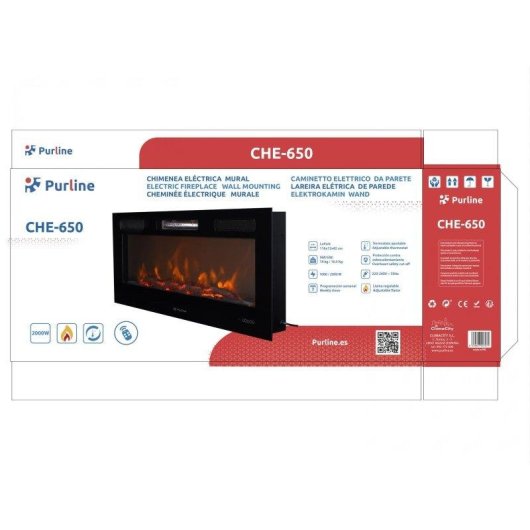 Chimenea Eléctrica Purline CHE-650 2000W Insertable con Mando y Programador