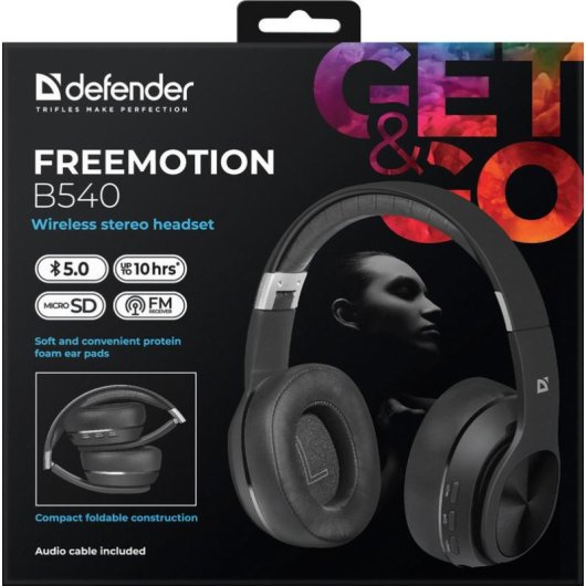 Auriculares Defender FreeMotion B540 inalámbricos Bluetooth 5.4 con micrófono y MicroSD negros