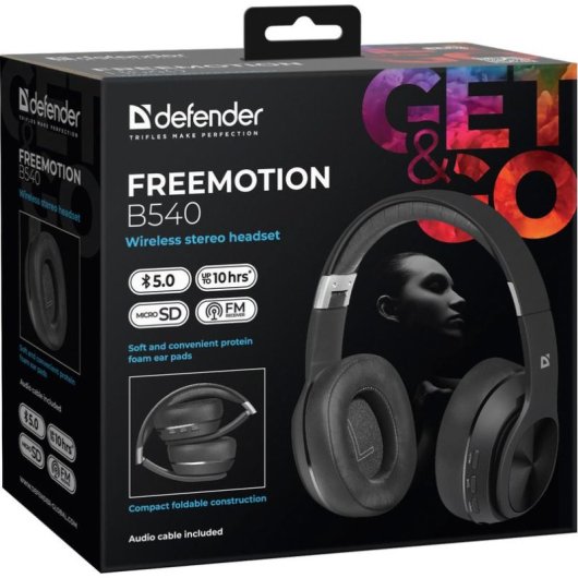 Auriculares Defender FreeMotion B540 inalámbricos Bluetooth 5.4 con micrófono y MicroSD negros