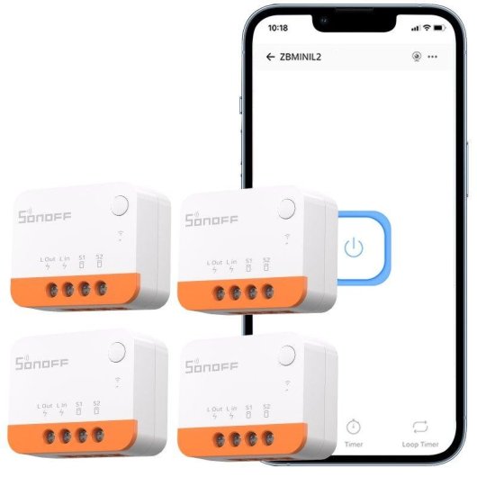 Interrupteur Intelligent Sonoff ZBMINIL2 Zigbee Compact Sans Neutre Pack 4