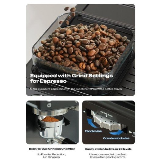 Espressomaschine Hibrew H20 1,8L 20 Bar mit integriertem Mahlwerk und Touchscreen