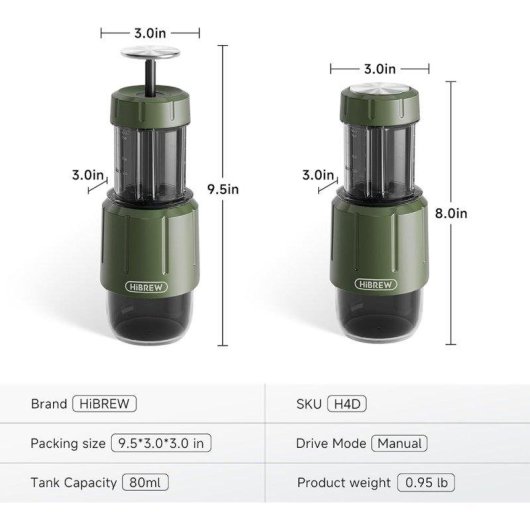 Cafetière expresso portable HiBREW H4D 2 en 1 capsules NS et café moulu 60 ml