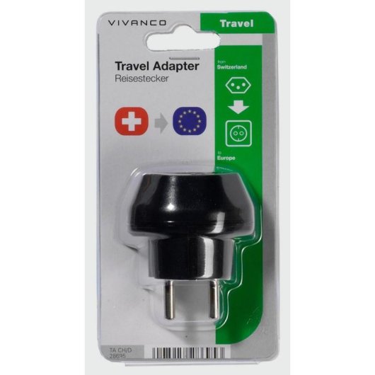 Adaptador de enchufe Vivanco VVTRAVADCH-SCH Tipo F a Tipo J (CH) Negro