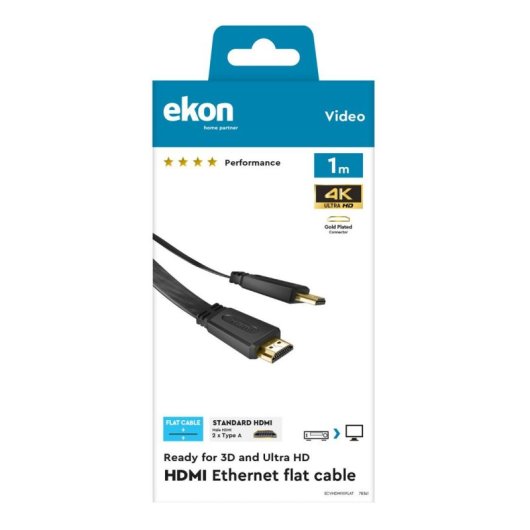 Cable HDMI Ekon ECVHDMI10FLAT 1 m HDMI 2.0 18 Gbit/s